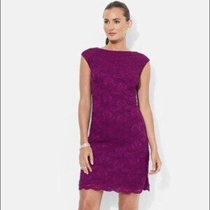 Lauren Ralph Lauren Purple Lace Sheath Dress Size 10 Cocktail Wedding  ,
